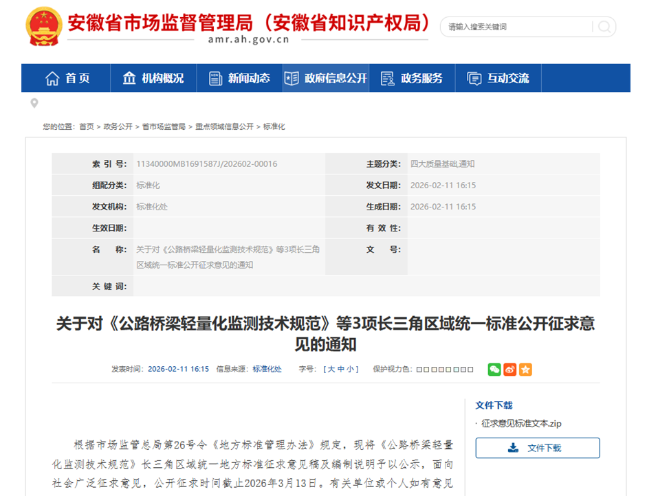 行業(yè)新標(biāo)發(fā)布在即！長(zhǎng)三角《公路橋梁輕量化監(jiān)測(cè)技術(shù)規(guī)范》公開(kāi)征求意見(jiàn)，中交路橋科技“交鑰匙”工程護(hù)航智慧交通